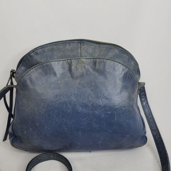 Hobo International Blue Distressed Leather Crossbody Purse Dome Top Zip Bag - Picture 3 of 16
